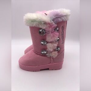 Bebe Girls Pink Boots With Rhinestone Buttons Size 7